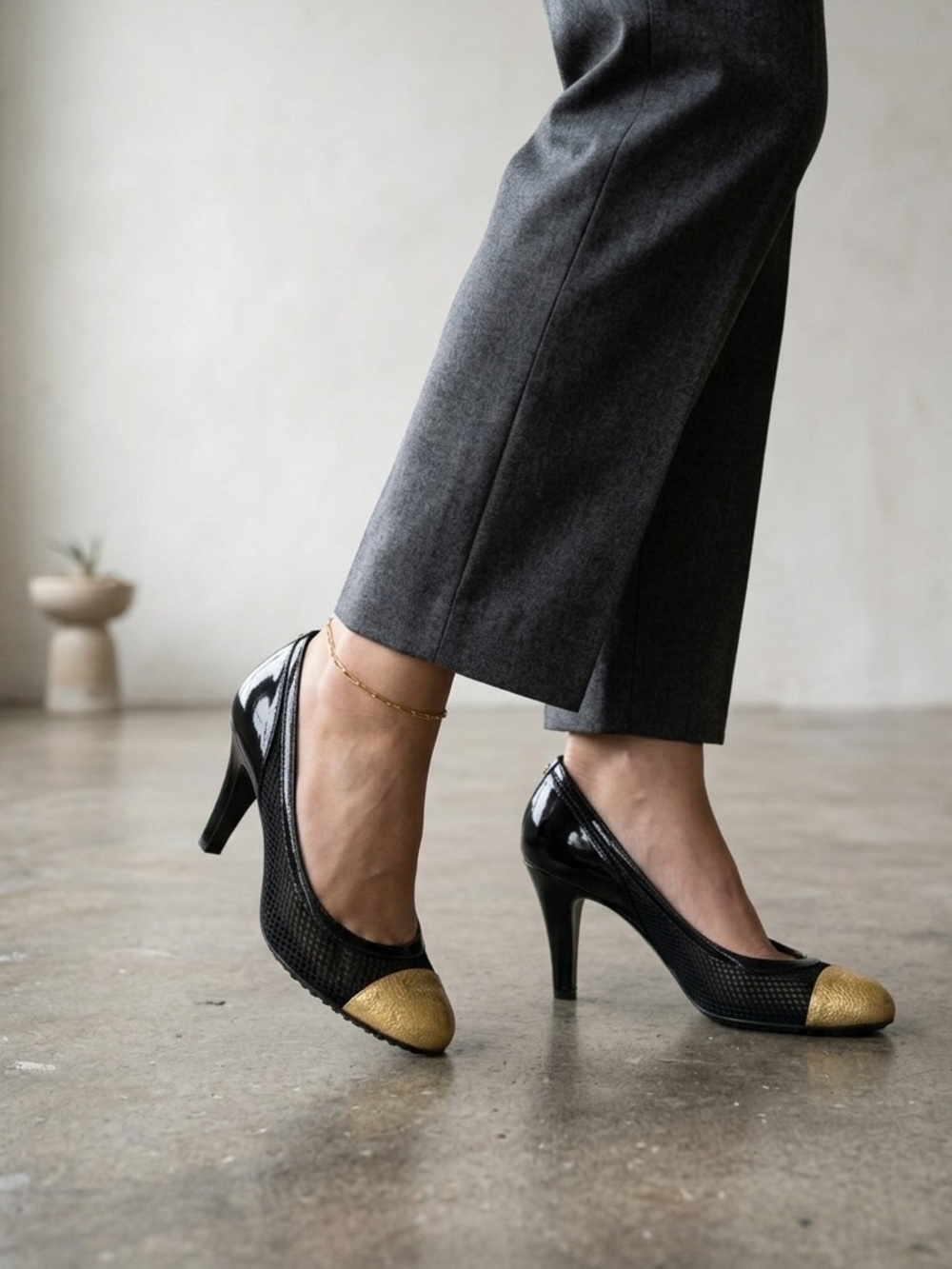 Chanel mesh black and gold heels